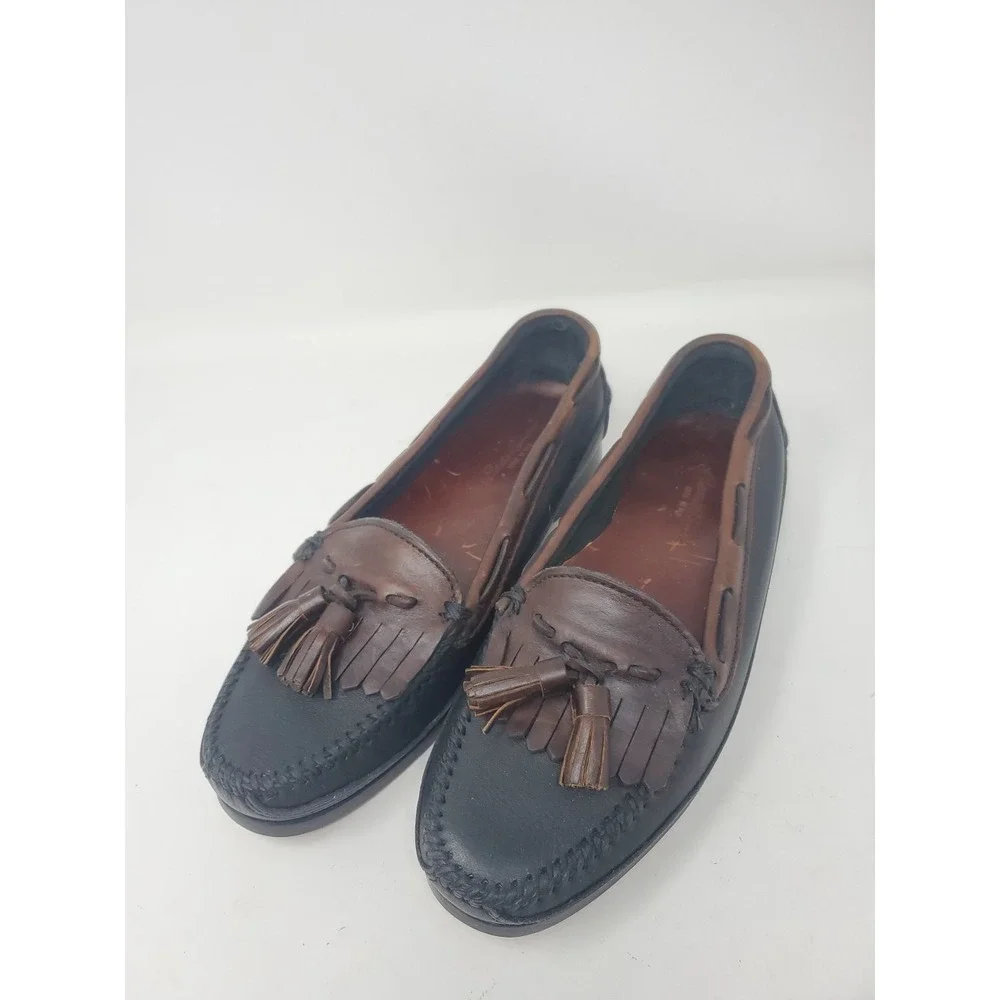 Eddie Bauer Leather Loafers Mens Tassel Black Brown Size 8